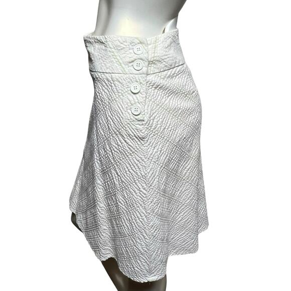 Ann Taylor 4P White Quilted Side Button Skirt with Green & Yellow Stripes - Picture 2 of 8